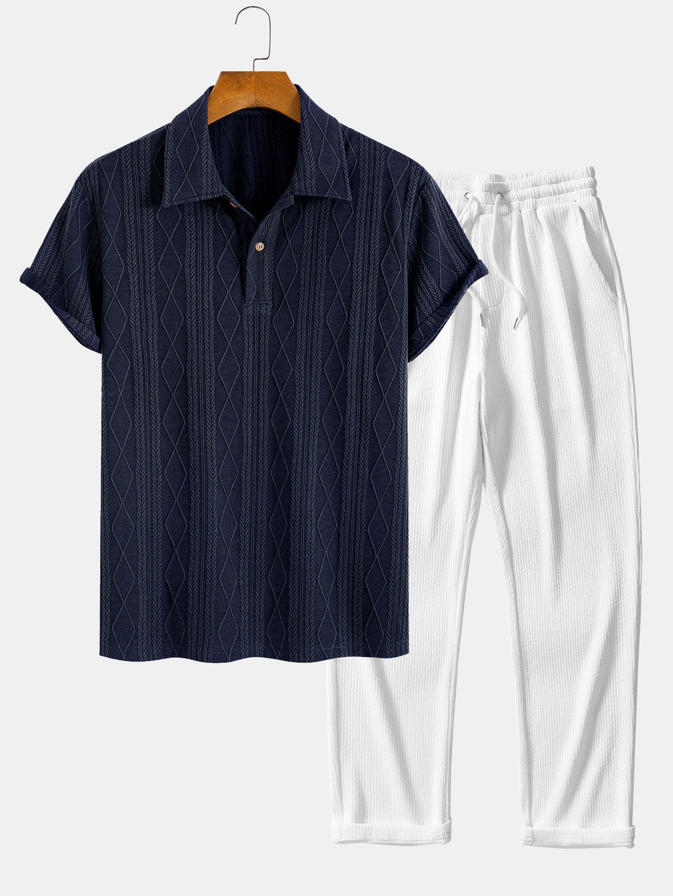 Completo Polo Jacquard Geometrico e Pantaloni Dritti