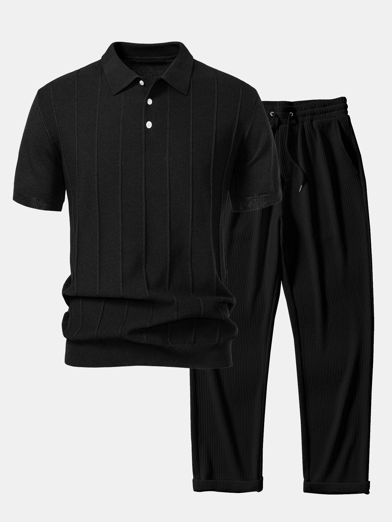 Completo Polo Jacquard a Righe con Pantaloni Dritti