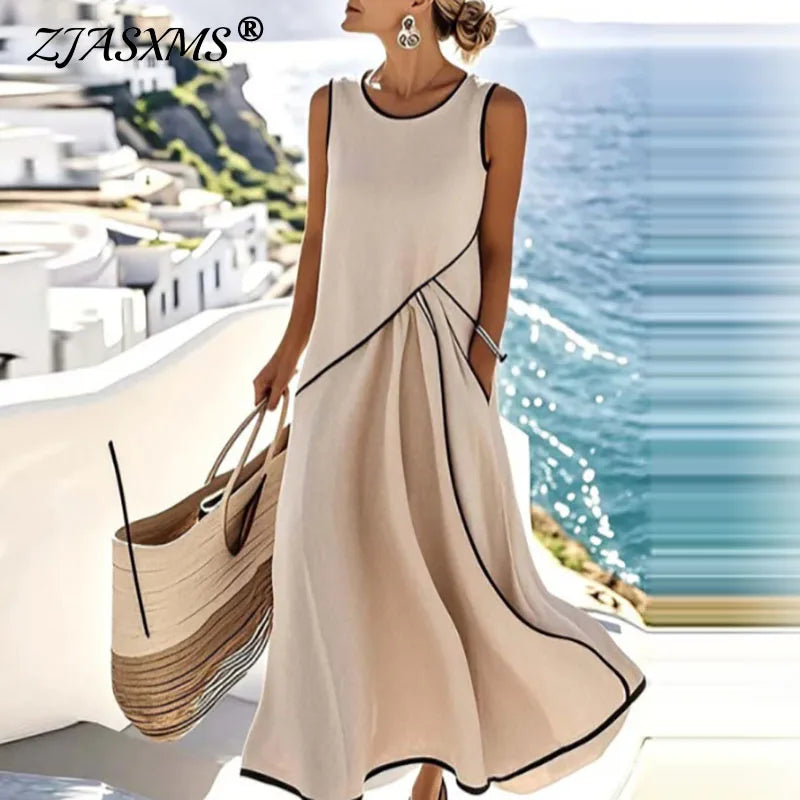 Vestito Midi Boho da Spiaggia con Scollo a V