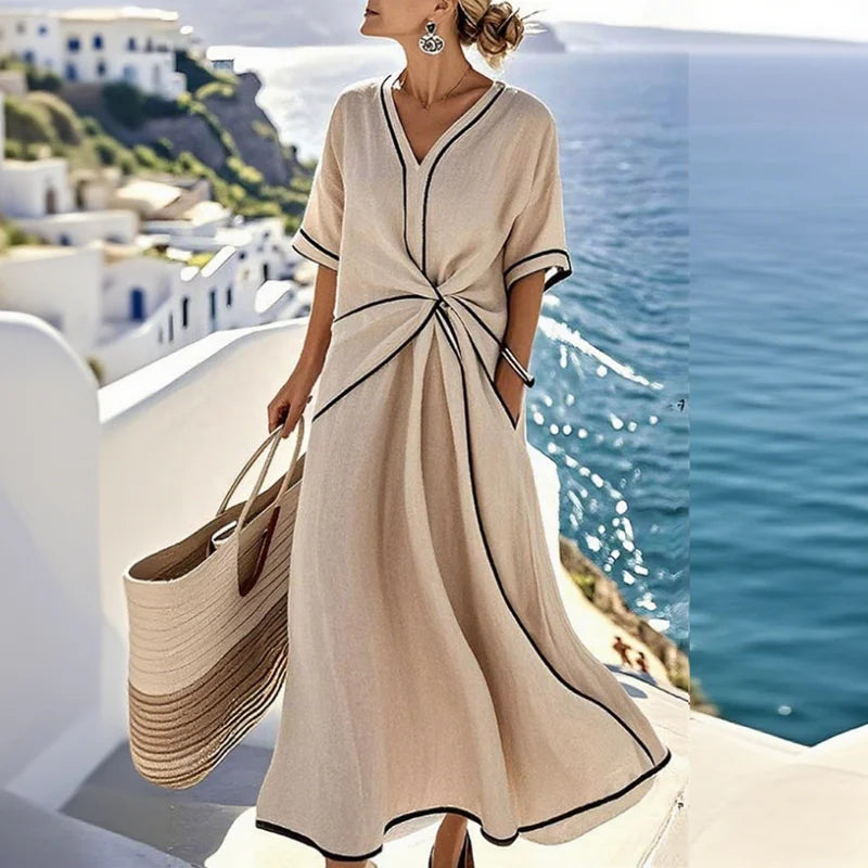 Vestito Midi Boho da Spiaggia con Scollo a V