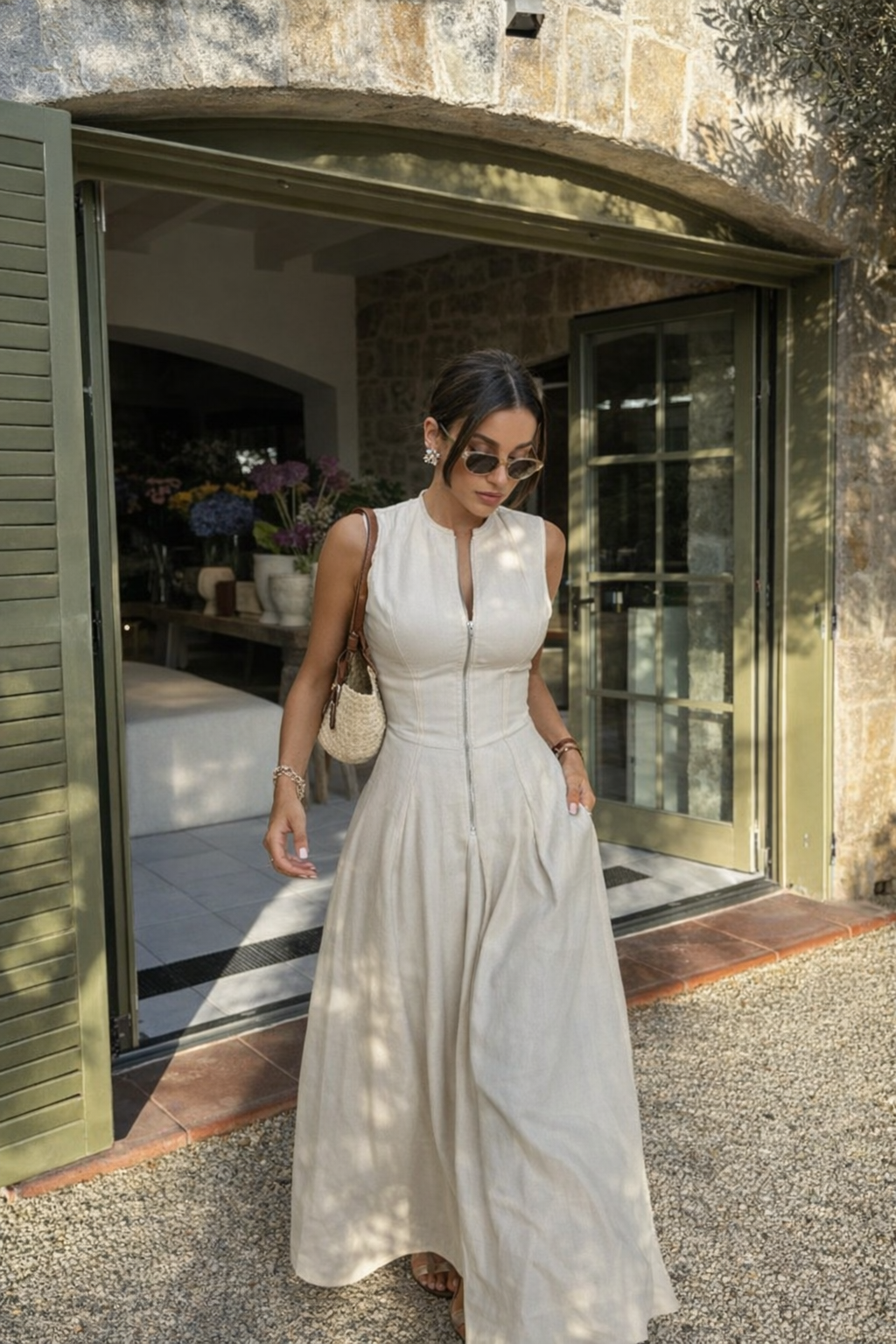 Abito Aderente con Zip e Gonna Svasata Elegante