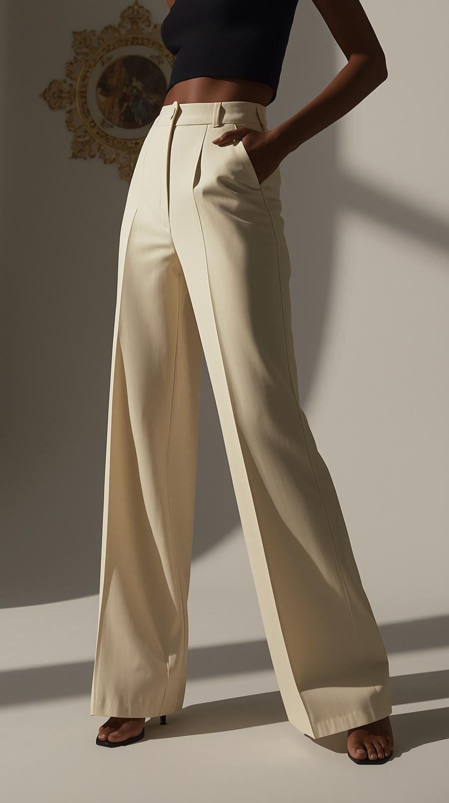 Pantaloni Modellanti Donna Vita Alta Gamba Larga