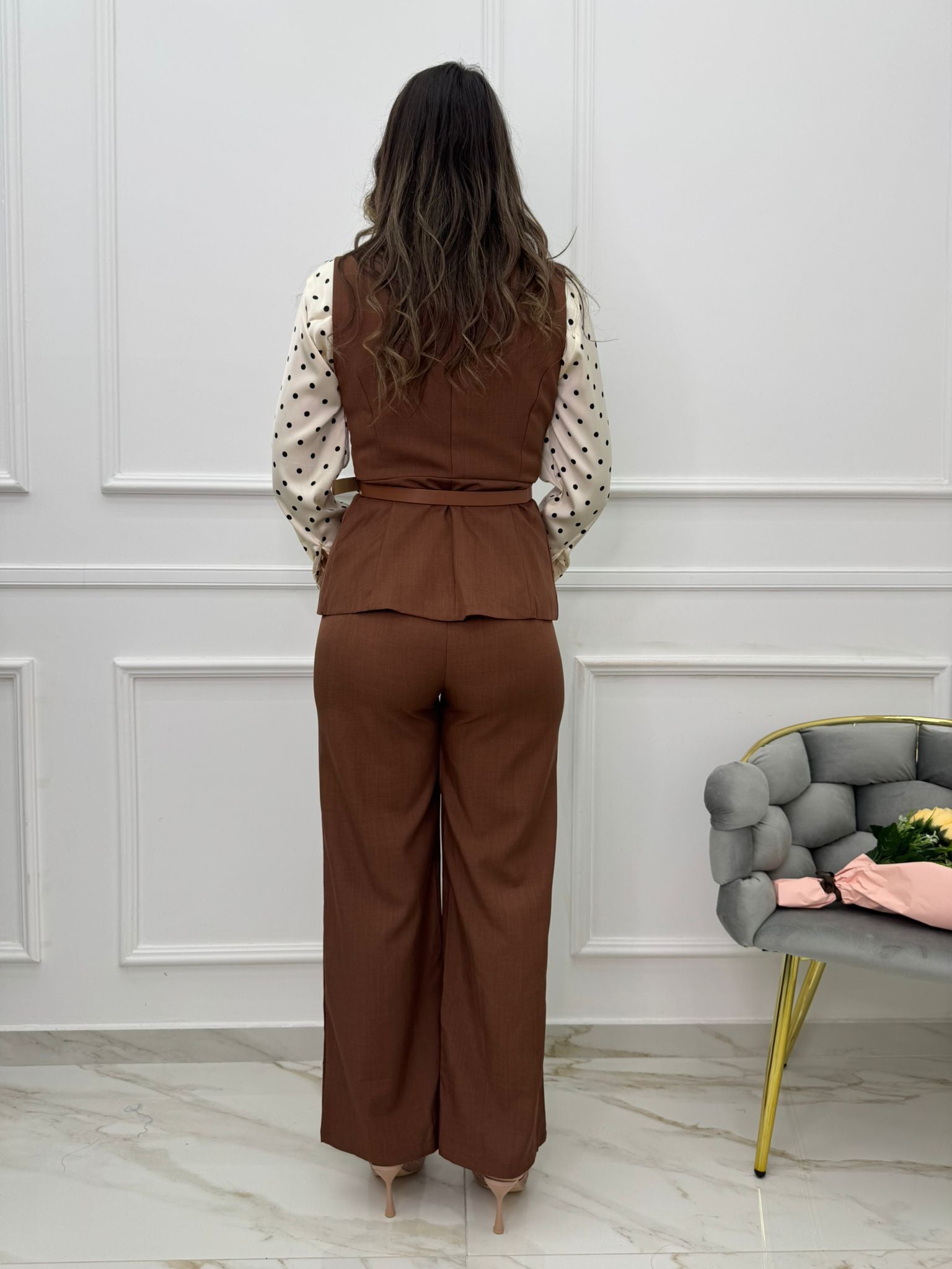 Completo Pantalone E Gilet Donna Con Cintura