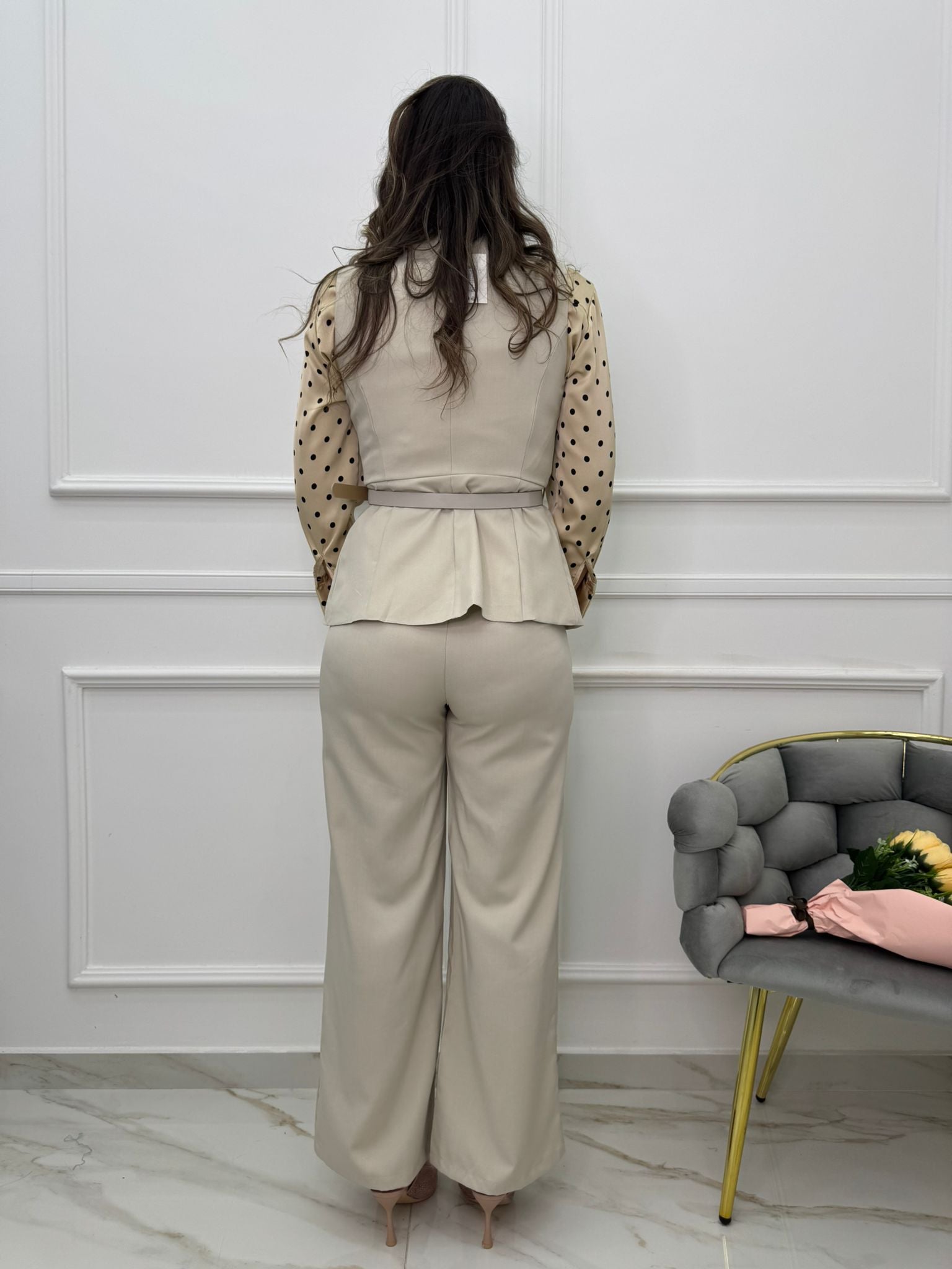 Completo Pantalone E Gilet Donna Con Cintura