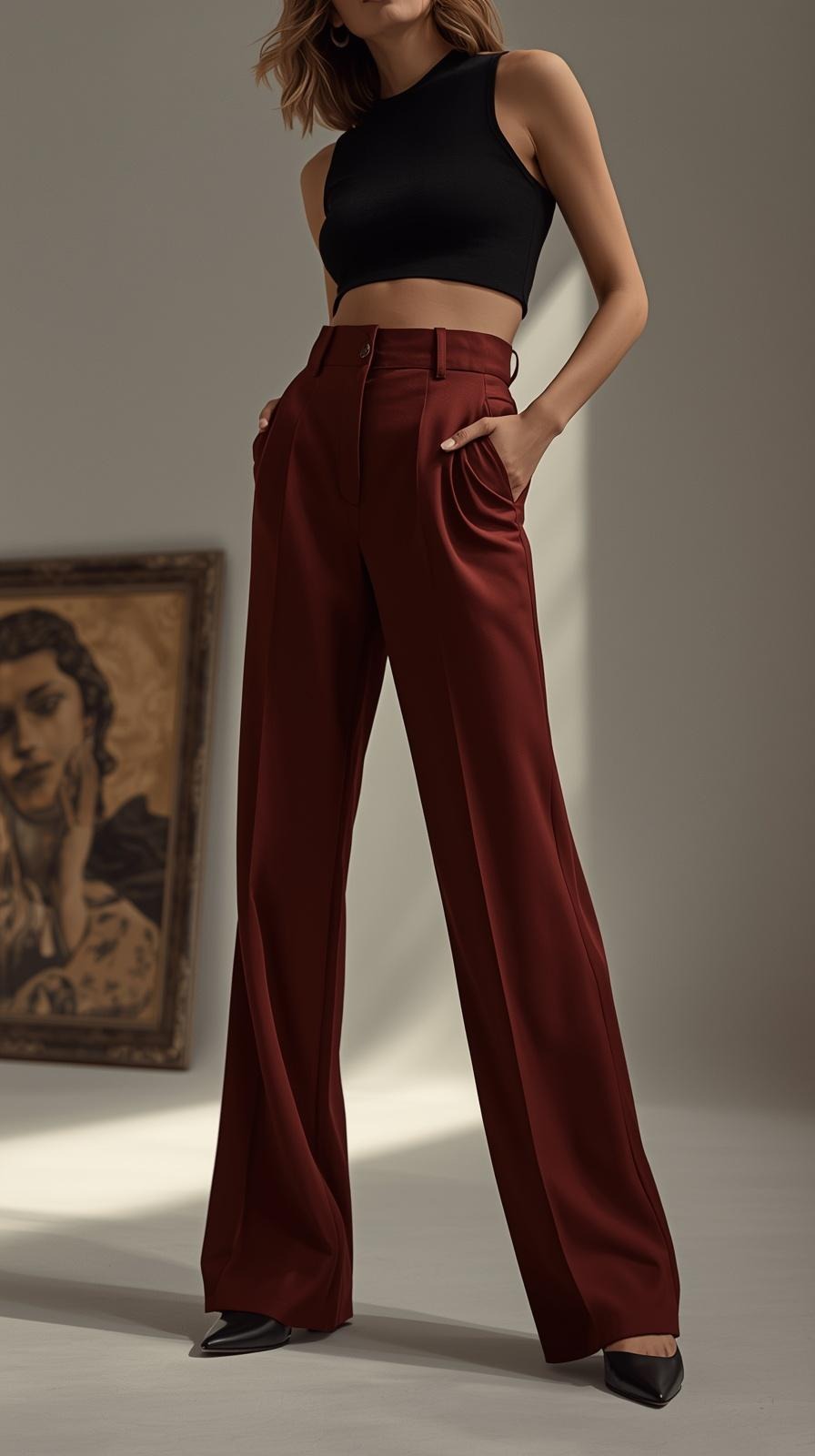 Pantaloni Modellanti Donna Vita Alta Gamba Larga