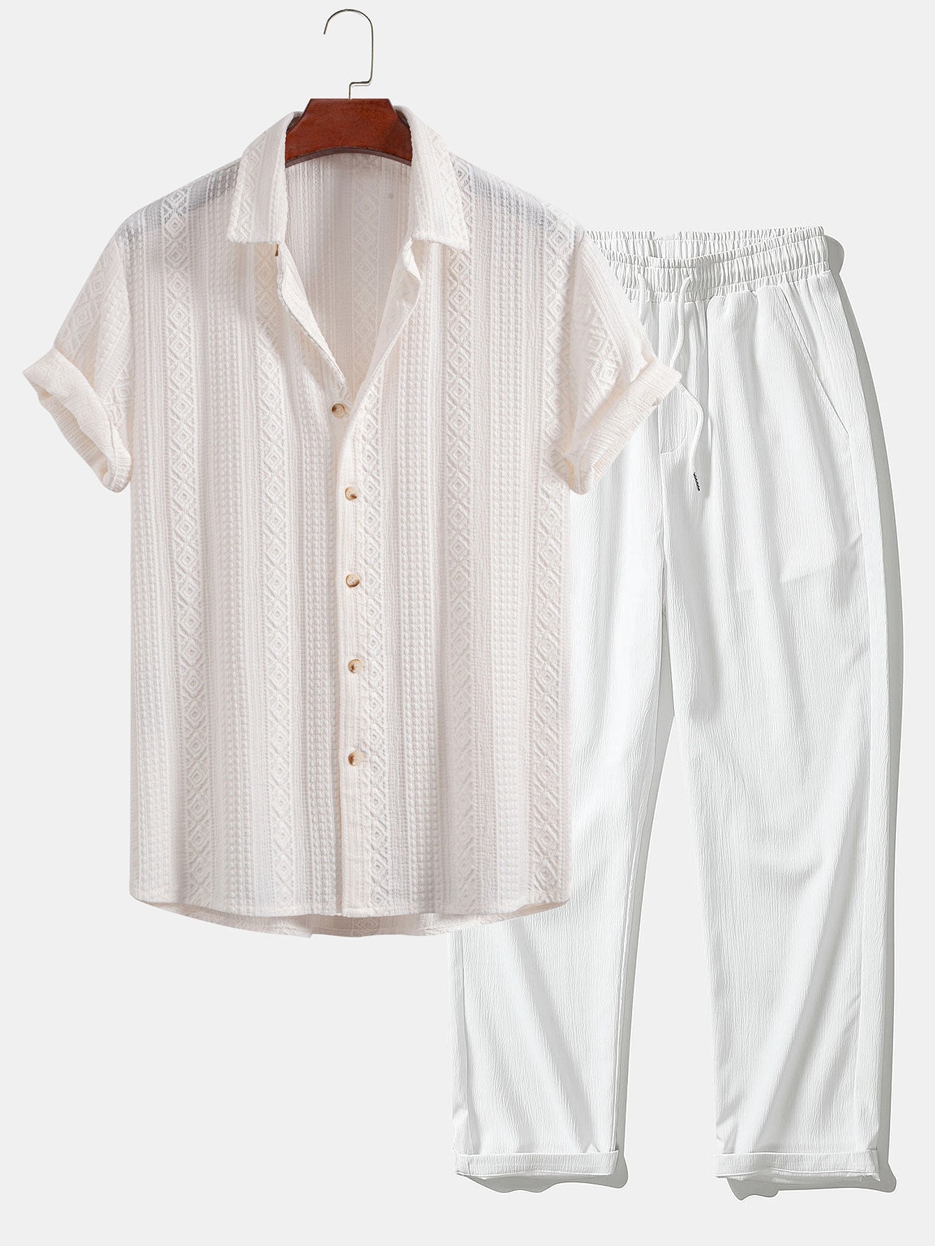 Completo Camicia Jacquard Geometrica e Pantaloni Dritti