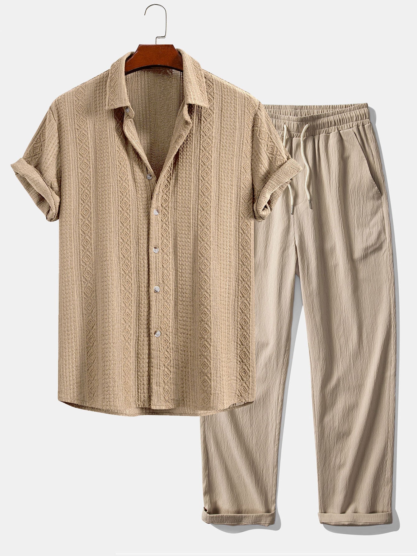 Completo Camicia Jacquard Geometrica e Pantaloni Dritti