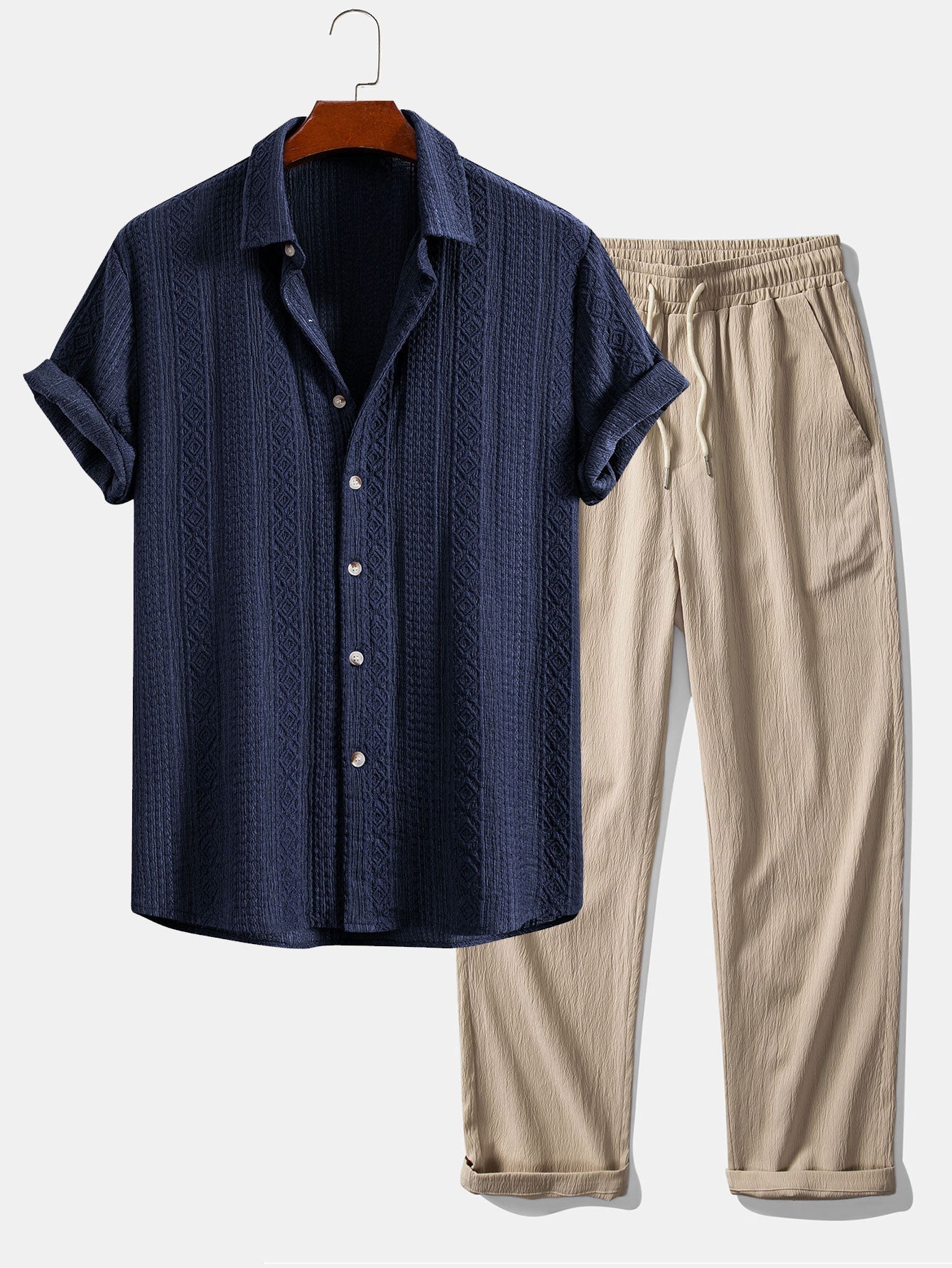 Completo Camicia Jacquard Geometrica e Pantaloni Dritti