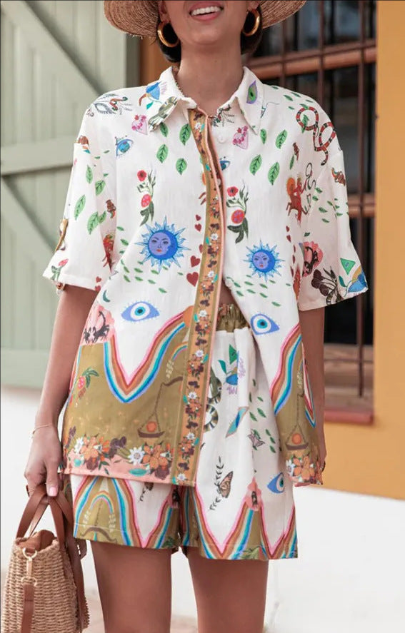 Completo Donna Lino Cotone con T-Shirt e Shorts