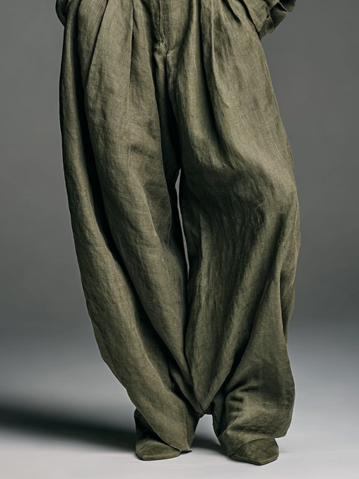 Completo Donna Lino E Cotone Camicia E Pantaloni Larghi