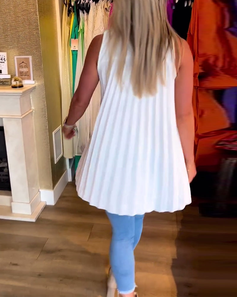 Blusa Sin Mangas Con Volantes y Cuello Solapa