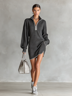 Abito Mini In Maglia Morbida Con Colletto Polo E Zip