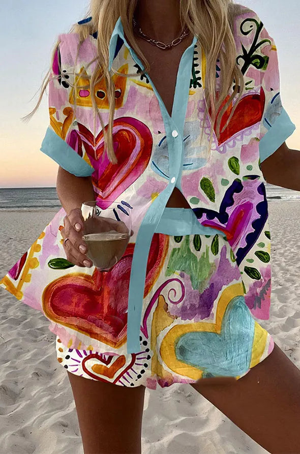 Completo Maglietta E Shorts Lino Cotone Casual