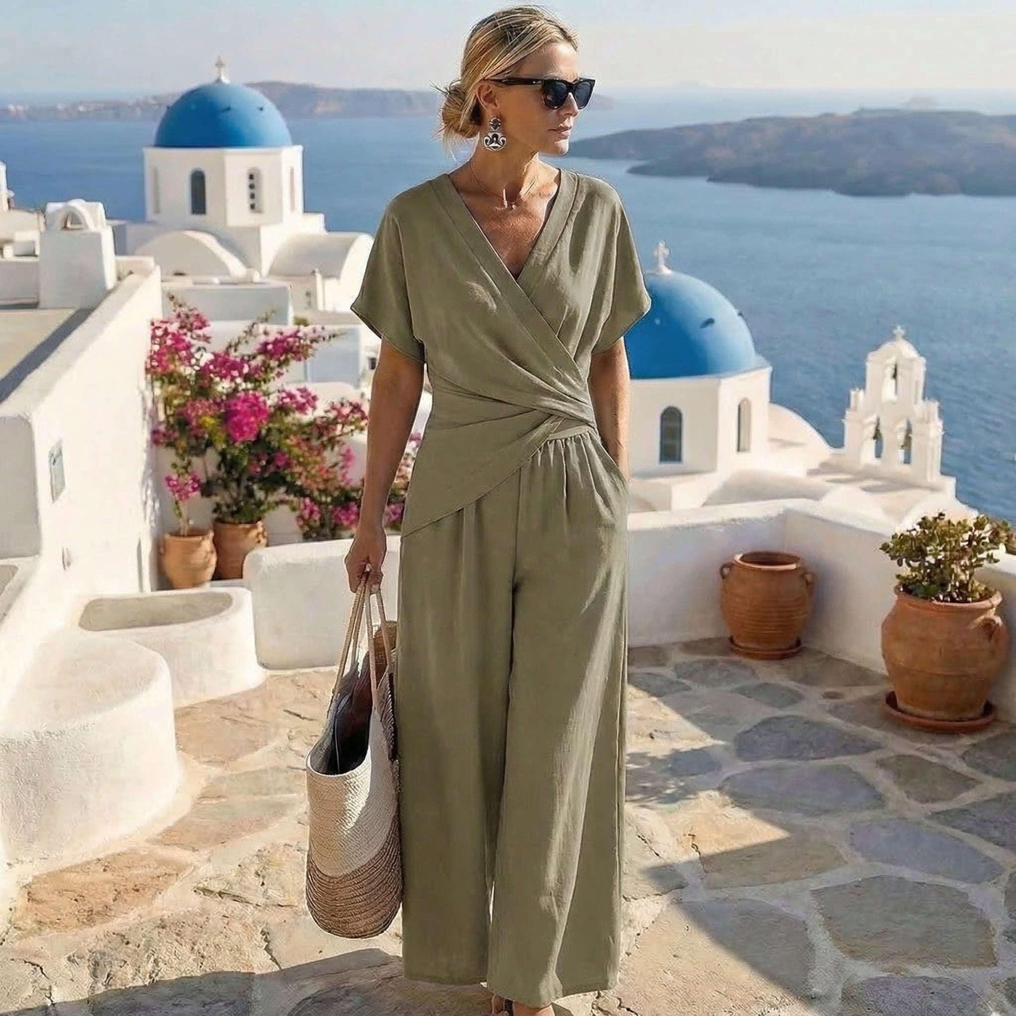 Completo Elegante Due Pezzi con Top Incrociato