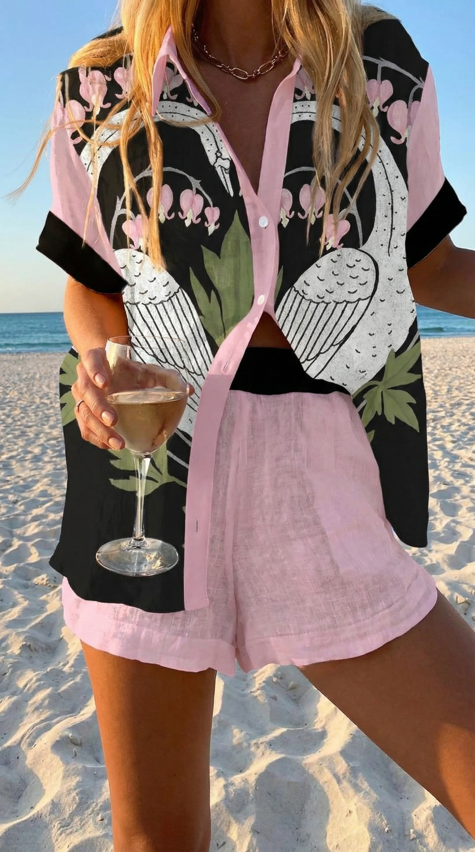 Completo Donna Lino Cotone T-Shirt e Shorts Casual