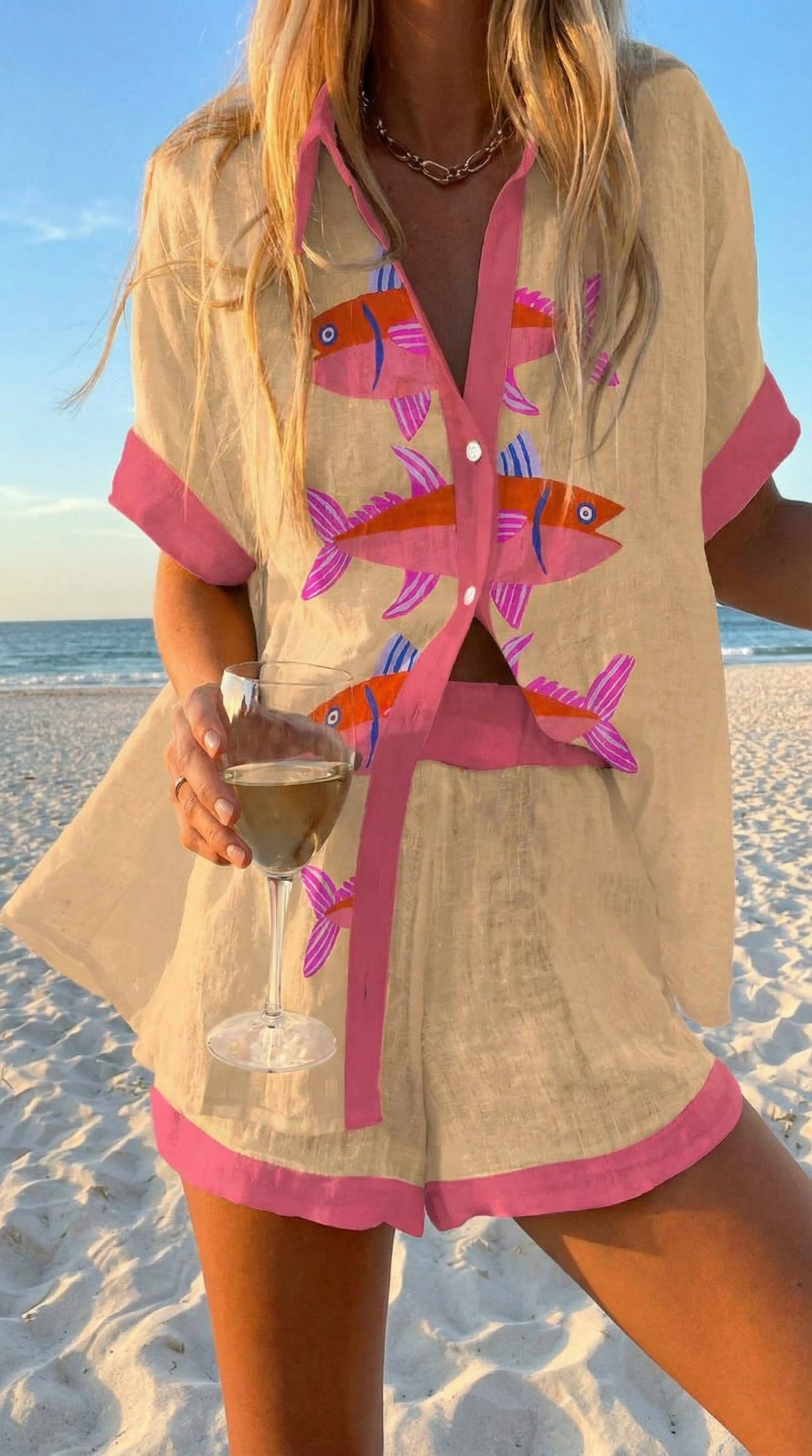 Completo Donna Lino Cotone T-Shirt e Shorts Casual