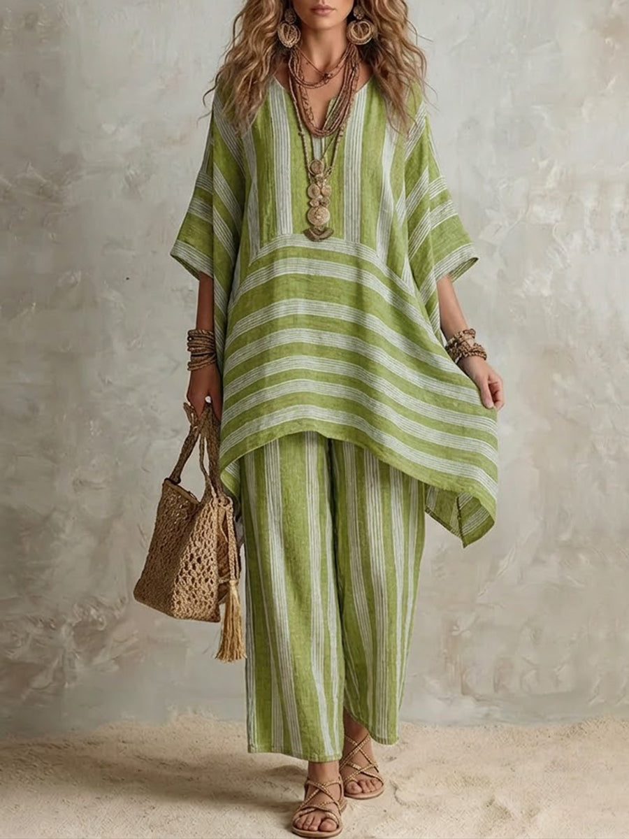 Completo Boho in Lino a Righe Donna Oversize