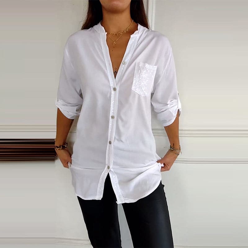 Blusa Nera Fluida con Dettagli Brillanti Elegante