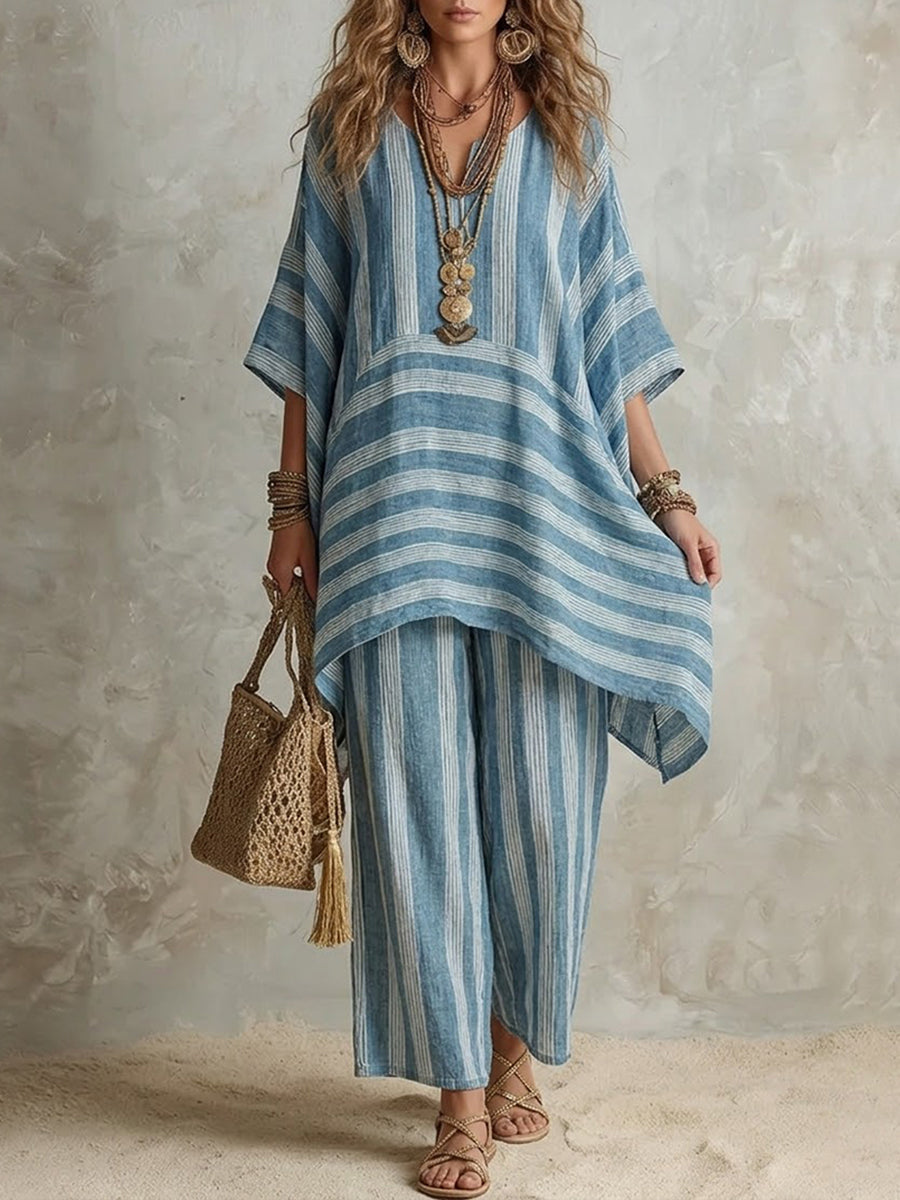 Completo Boho in Lino a Righe Donna Oversize