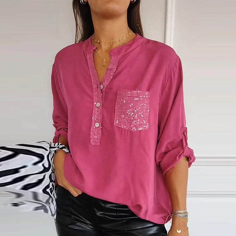 Blusa Nera Fluida con Dettagli Brillanti Elegante