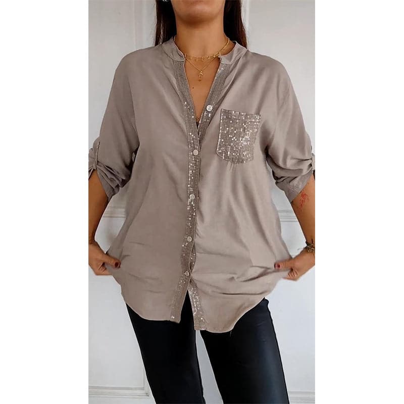 Blusa Nera Fluida con Dettagli Brillanti Elegante