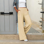 Pantalón Casual De Pierna Ancha De Mezcla De Algodón