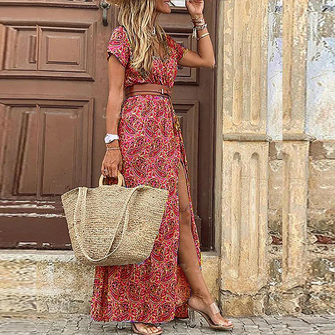 Vestido Boho Largo y Vaporoso con Cinturón Ajustable