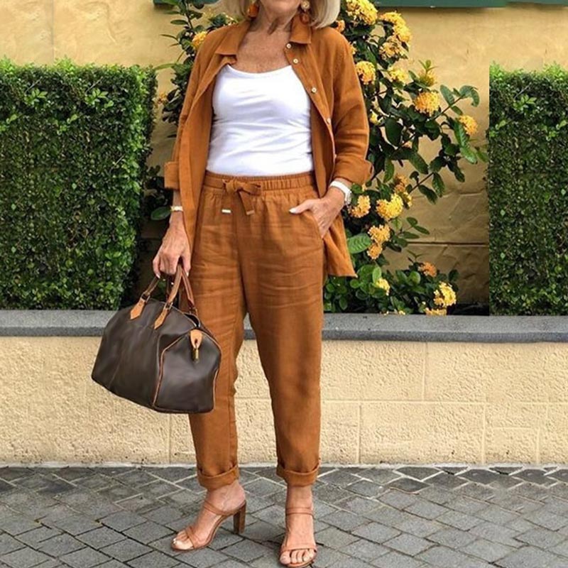 Completo Lounge Donna Cotone Lino Camicia e Pantalone