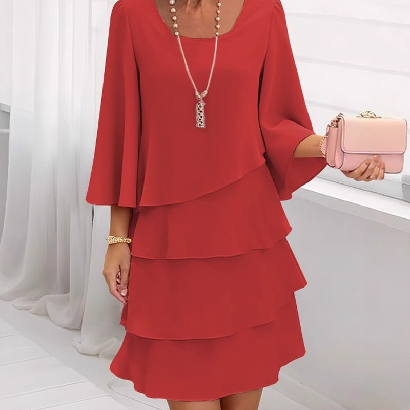 Vestito Lungo Donna con Volant e Scollo Quadrato