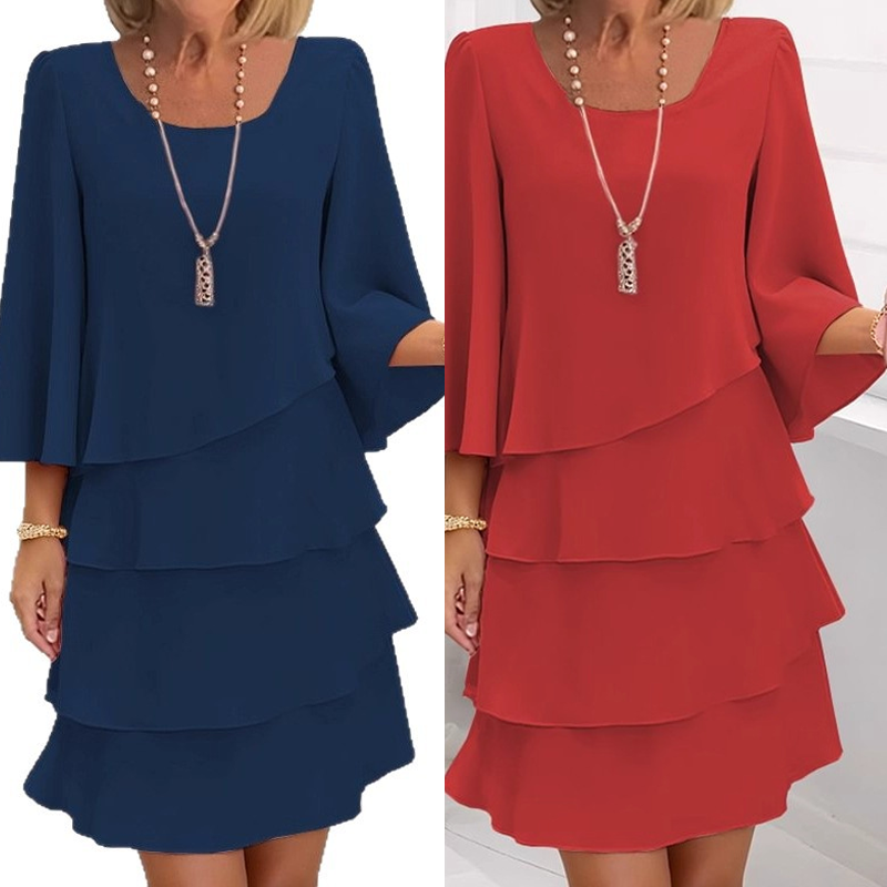 Vestito Lungo Donna con Volant e Scollo Quadrato