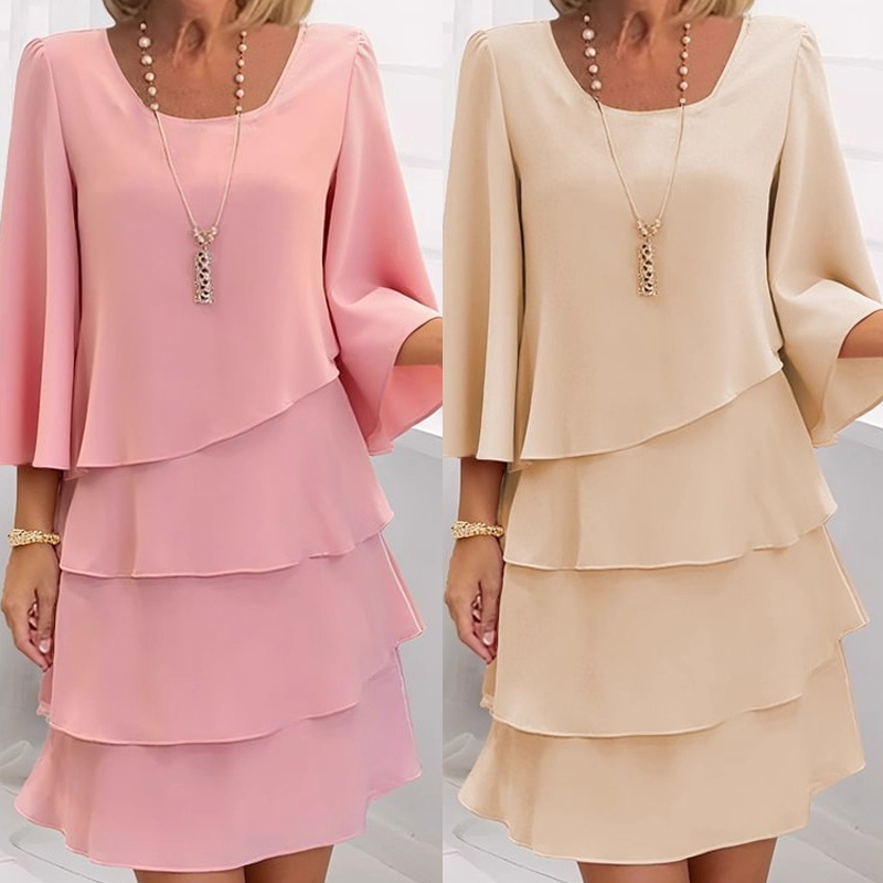 Vestito Lungo Donna con Volant e Scollo Quadrato