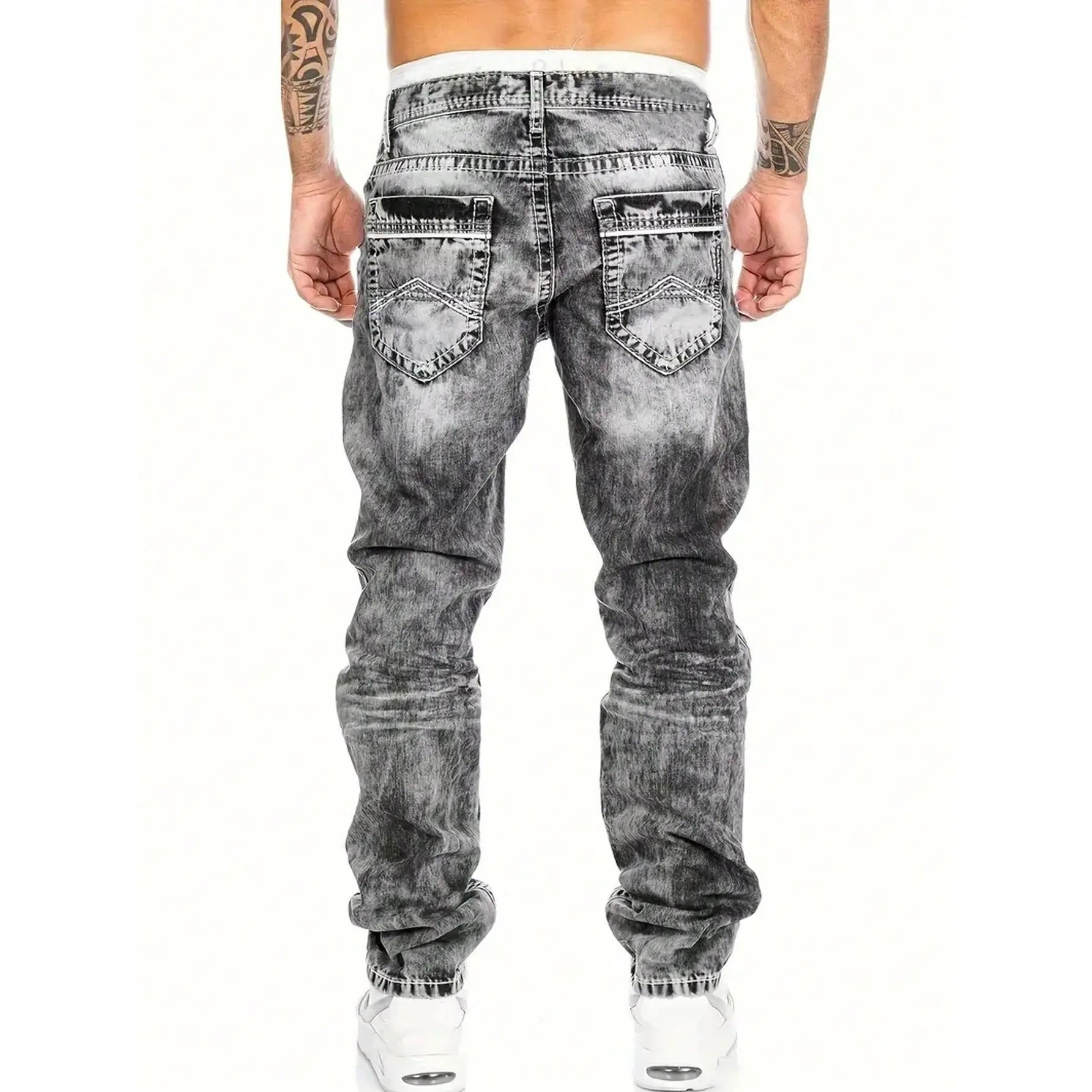 Jeans Uomo Dritti Hip Hop in Denim Lavaggio Vintage