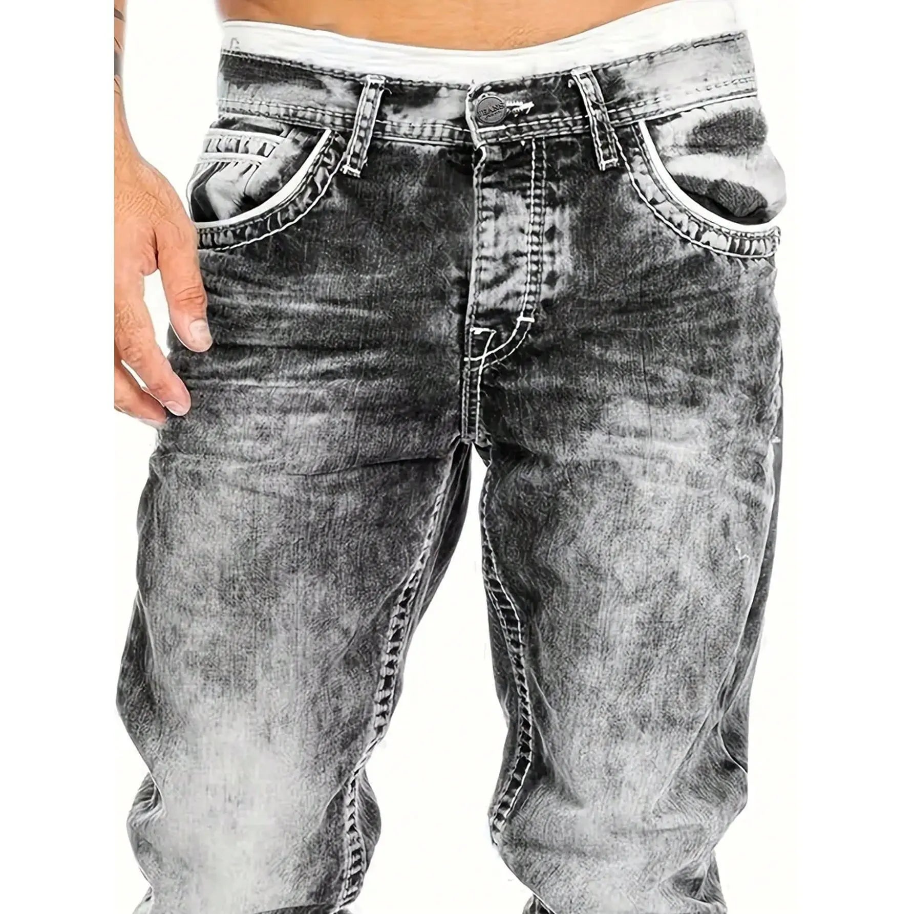 Jeans Uomo Dritti Hip Hop in Denim Lavaggio Vintage