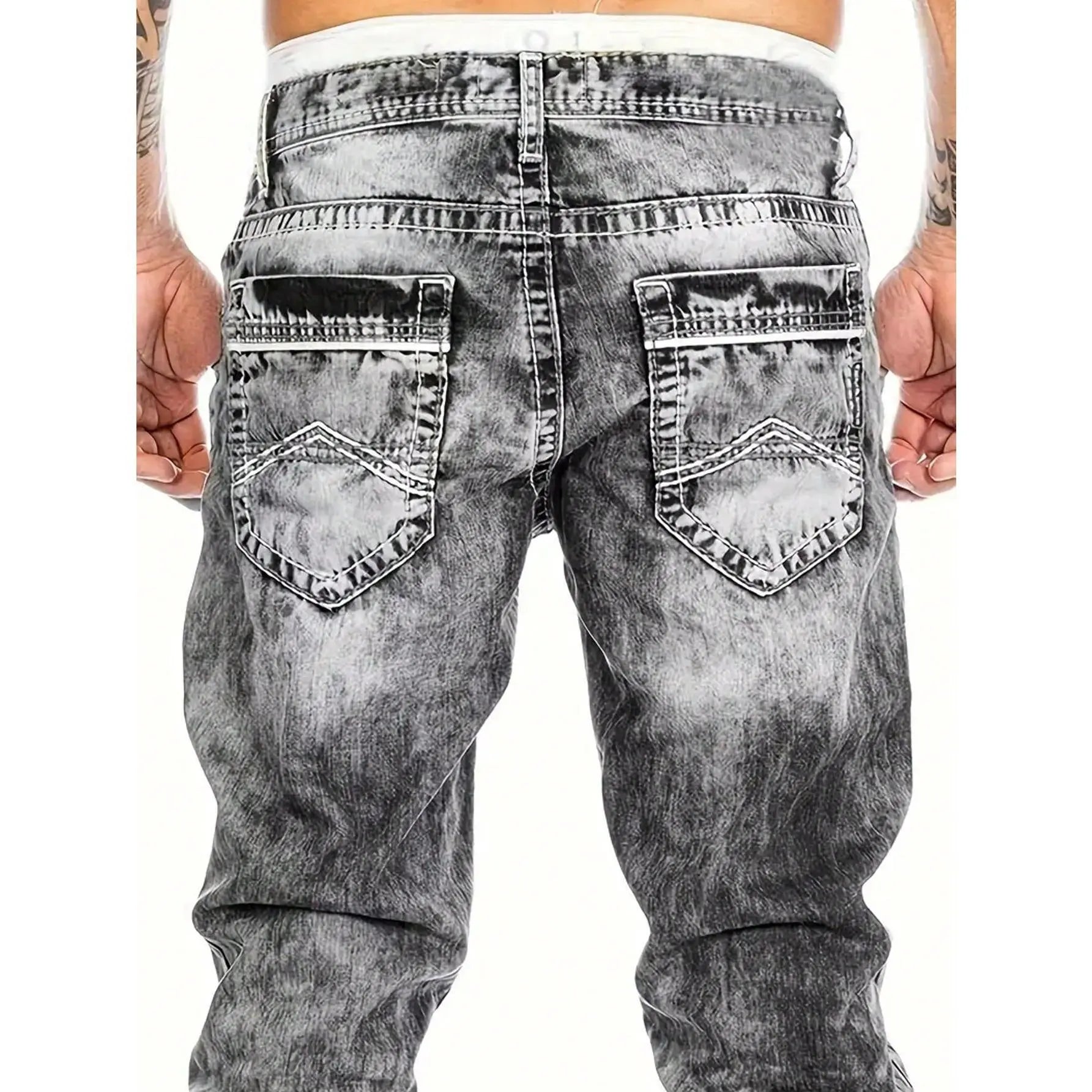 Jeans Uomo Dritti Hip Hop in Denim Lavaggio Vintage