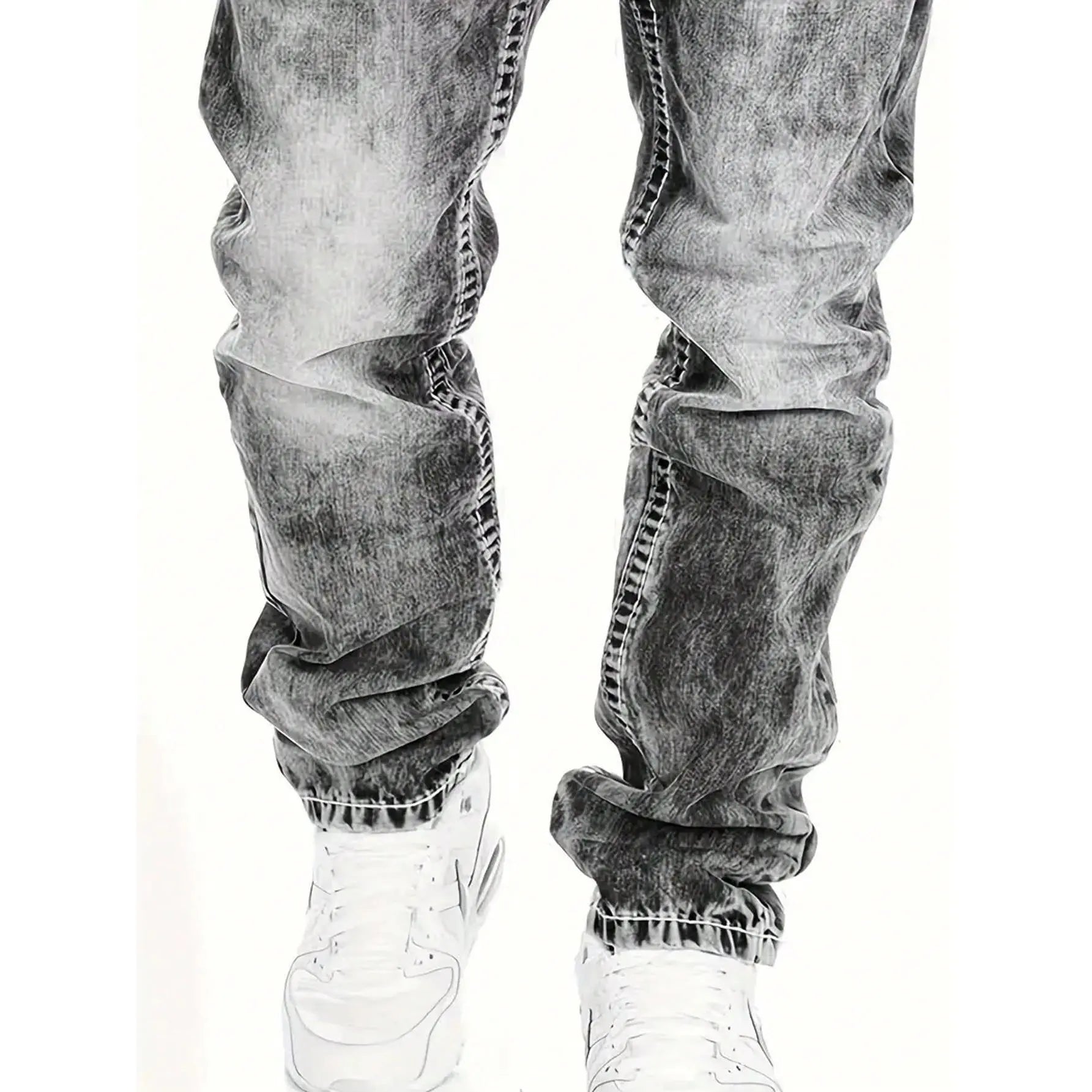 Jeans Uomo Dritti Hip Hop in Denim Lavaggio Vintage