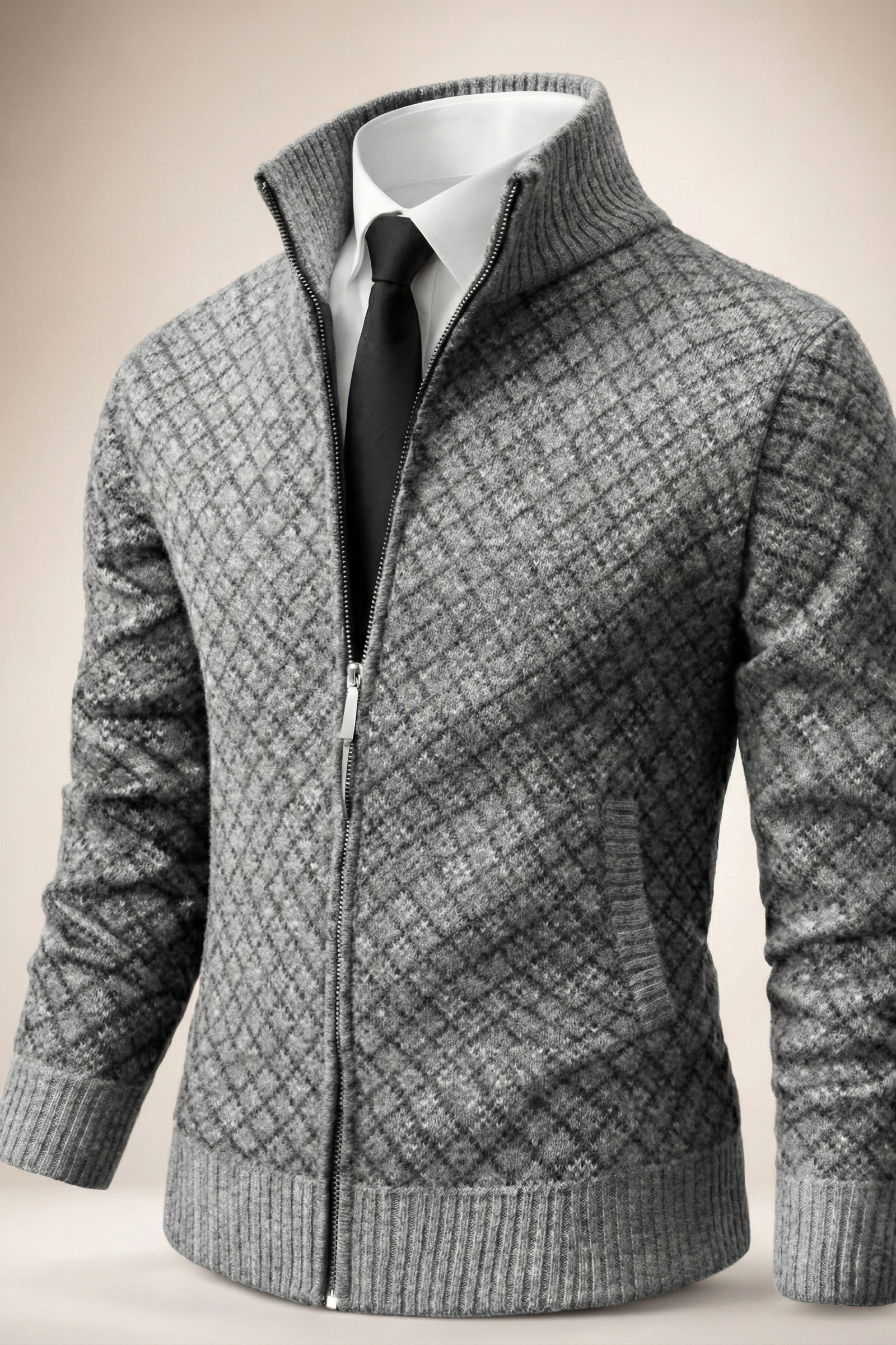 Cardigan Casual a Maglia Waffle con Zip Integrale